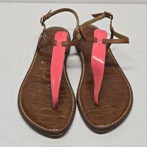 Sam Edelman Gigi Sandals Coral Pink Patent And Brown Leather 9